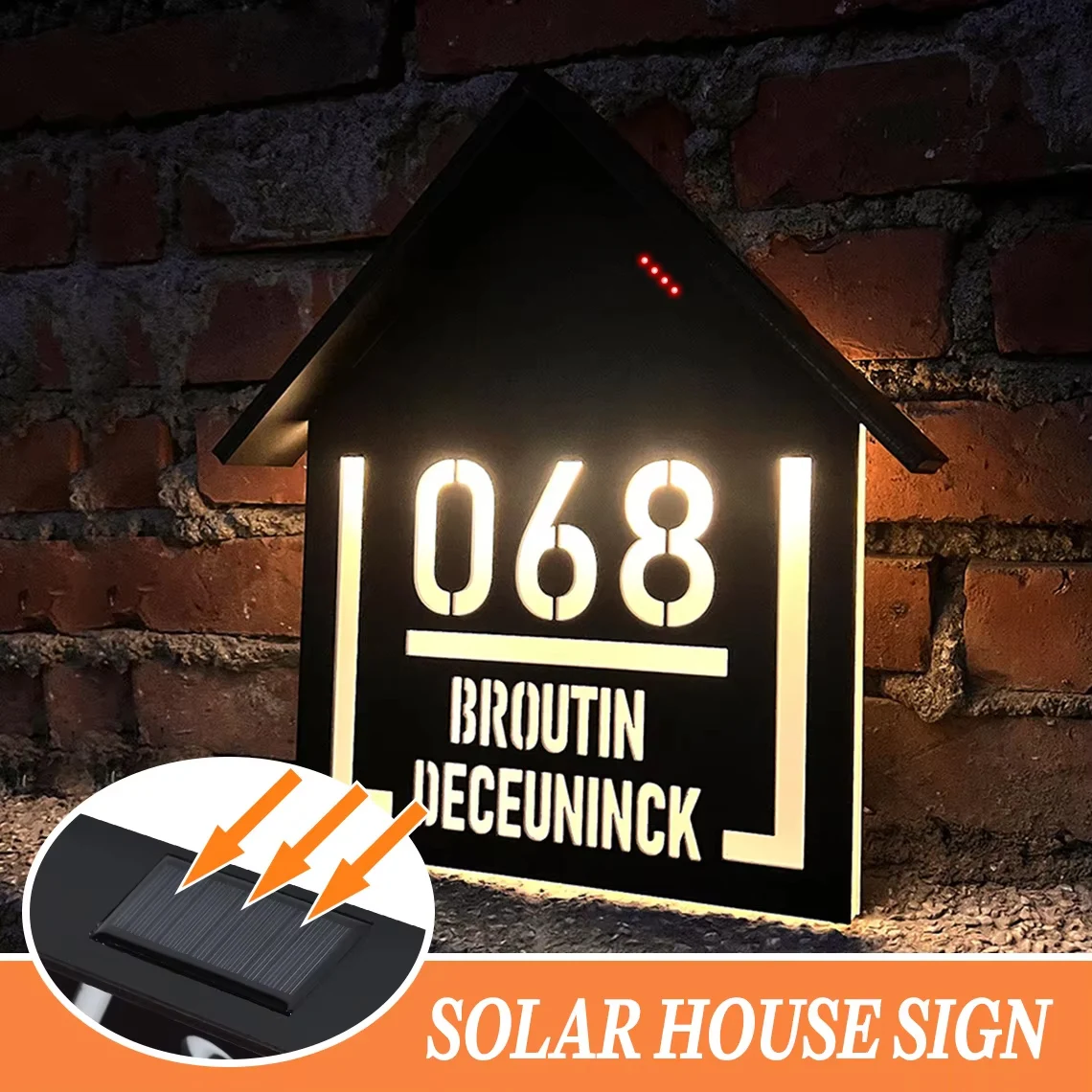 Customized LED Solar House Number Outdoor Home Address Sign 3D Acrylic led House Number Plate Solar lights outdoor Door Sign led