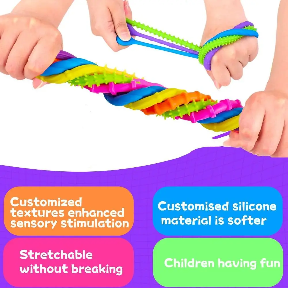 Textura de silicona DIY juguetes de tira sensorial que mejoran la atención anillos de descompresores silenciosos estirables fideos elásticos únicos