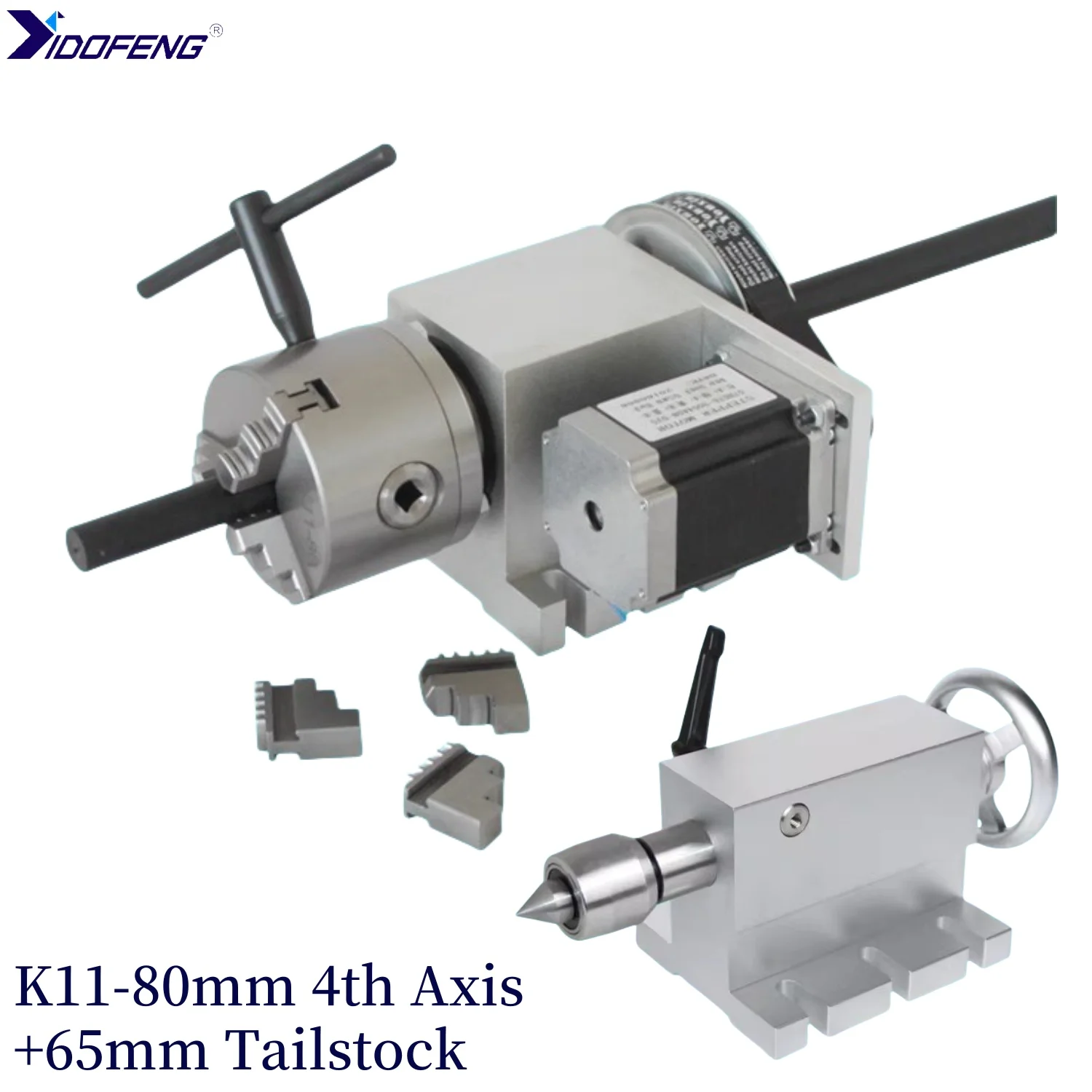 K11-80mm/100mm 3 jaw Chuck 4th Rotary Axis+65mm Tailstock CNC Dividing Head Rotaty Axis Kit For CNC Router Engraving Machine