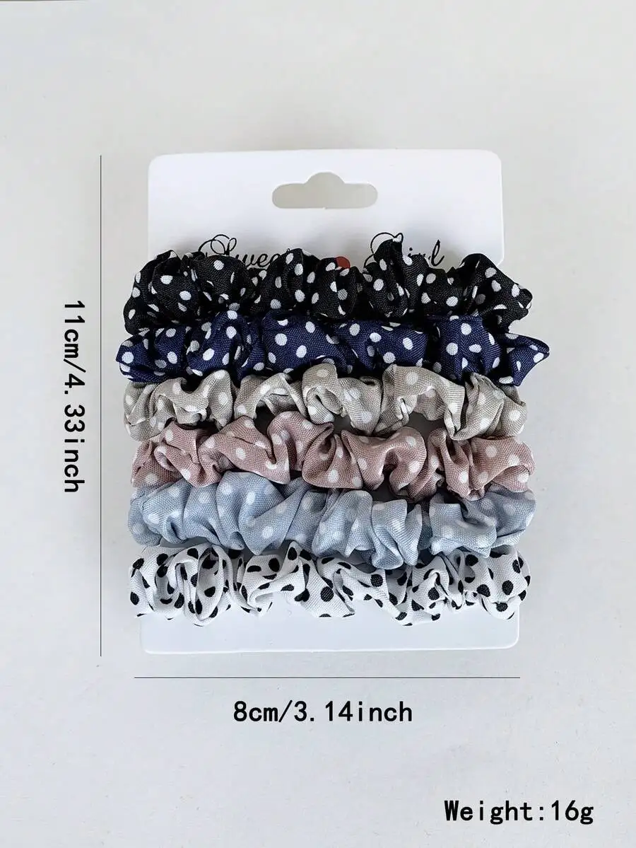 

6pcs Polka Dot Scrunchies Elastic Hair Ties For Women Soft No Damage Hair Accessories