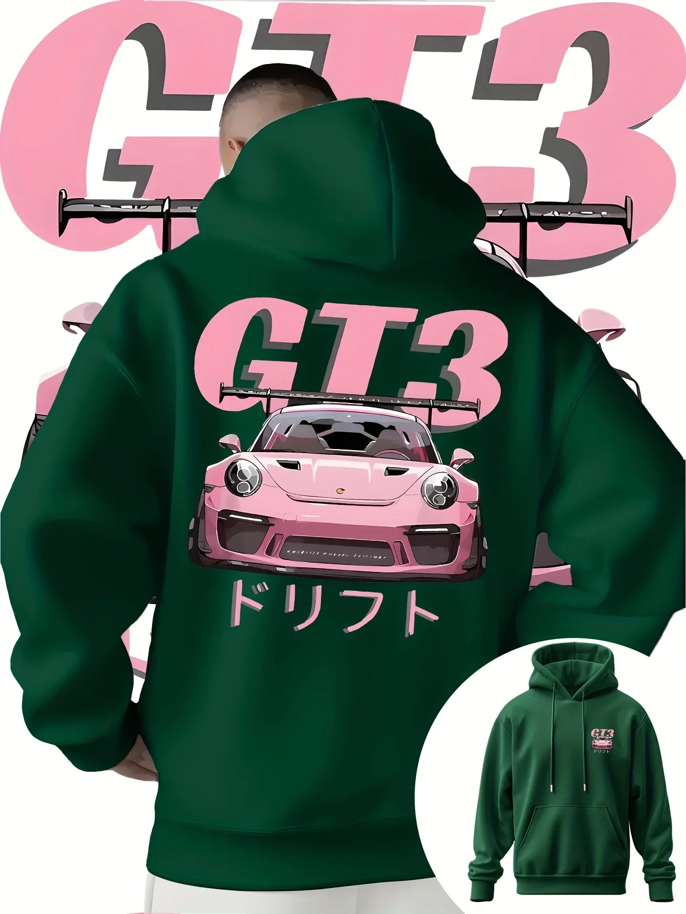 Herren-Kapuzenpullover mit GT3-Auto-Print im japanischen Design, geeignet für Herbst und Winter, trendiger Streetwear-Look, warmes und bequemes Oberteil. – Detail 6