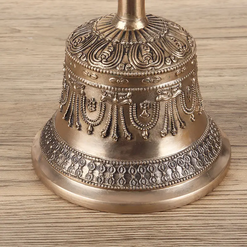 10cm Large Tibetan Bells Gold Nepal Handmade Carved Brass Vajra Bell Pestle Buddhism Meditation Chimes Sound Healing Ornaments