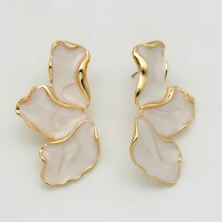 Irregular Metal Cream Eanmel Petal Post Earrings For Women Heavy Design New Style Fashion Jewelry Party Accessories Gift Daily