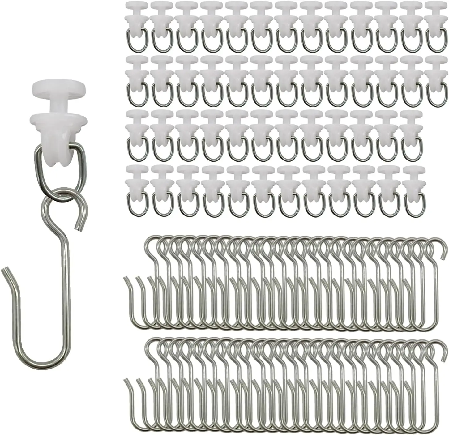 

100 pcs Shower Curtain Packs, 50 pcs Track Hooks and 50 pcs Track Gliders Track Rollers,Gazebo H