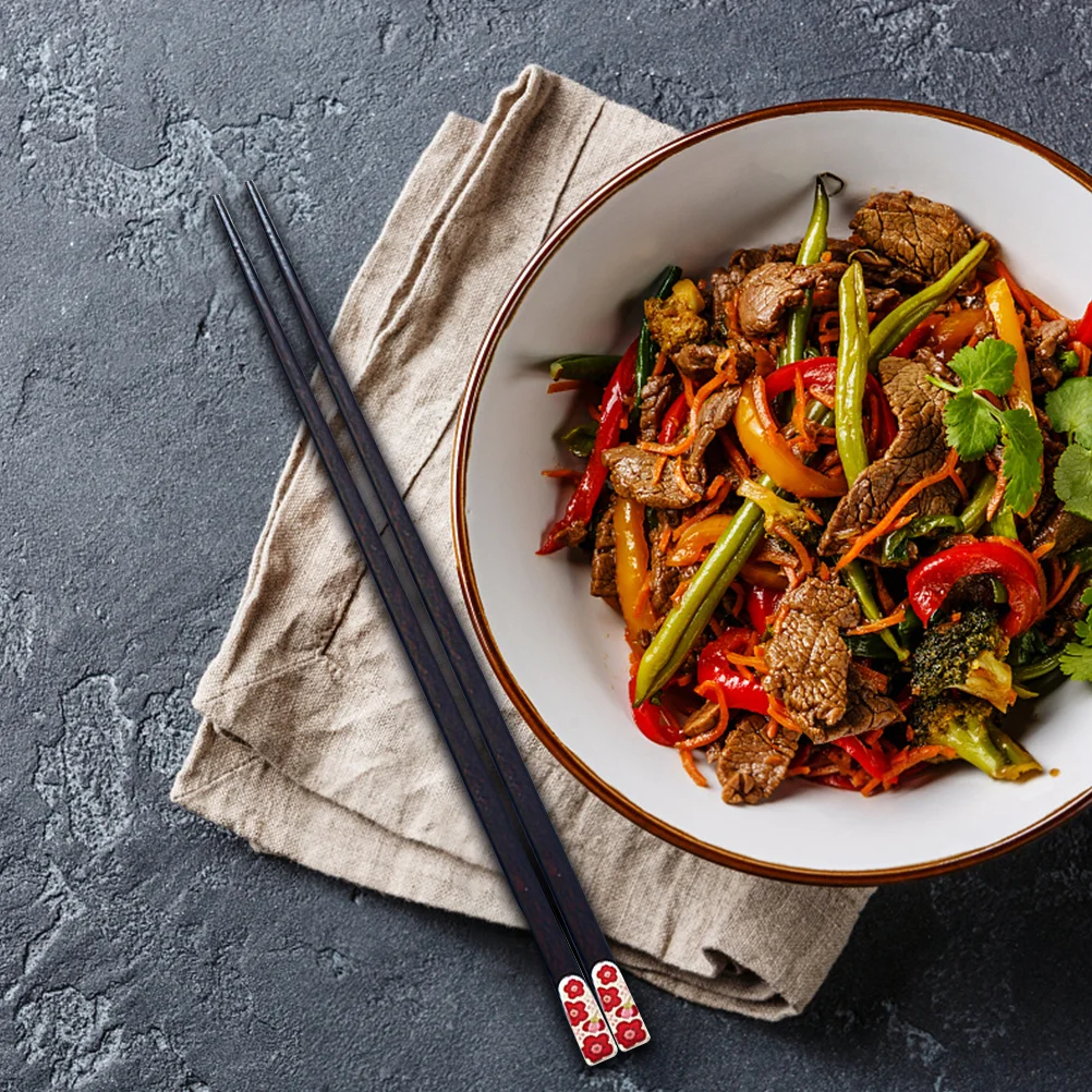 

5Pairs Wooden Chopsticks Set Environmentally Safe Material Smooth Polished Finish Creative Printed Design for Home Kitchen