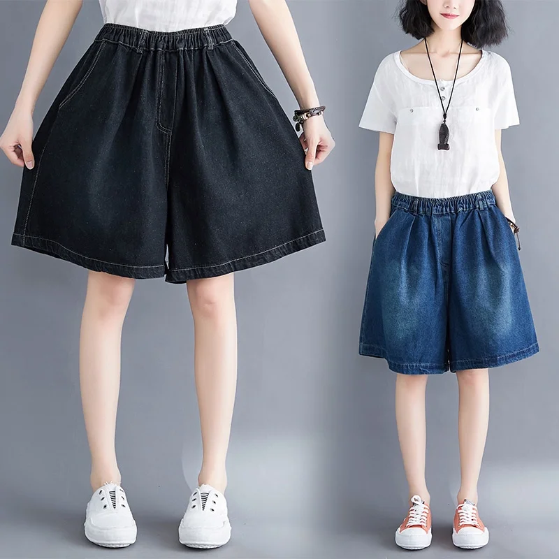 하이웨이스트 와이드 레그 청바지 루즈핏 다용도 슬림핏 5부 바지 20대 젊은 여성 여름 슬레