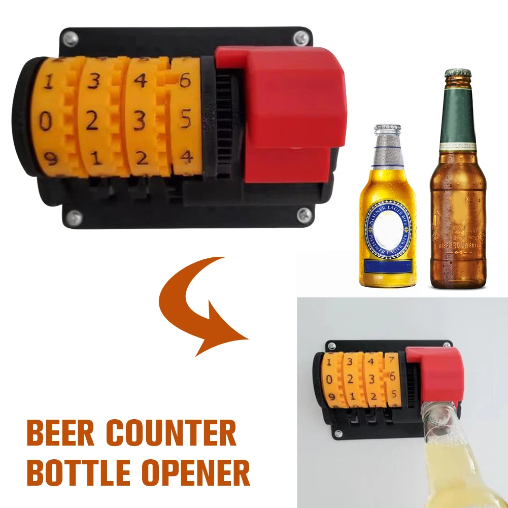 Beer Counter Bottle Opener Creative Wall Corkscrew Beer Counter Wall Mounted Beer Bottle Cap Counter Kitchen Gadget Accessories