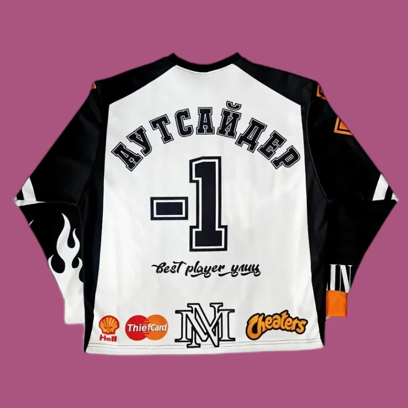 Harajuku Pink 2024 New Color Blocking Long Sleeve Graphic T-Shirt Y2k Street Geometric Fashion Loose Baseball Jersey Sweatshirt