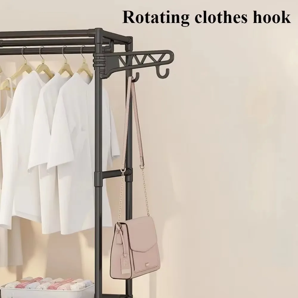 Simple And Modern Coat Rack Double Row Floor Standing Clothes Rack Multifunctional Household Reinforced Hanger Clothing Wardrobe