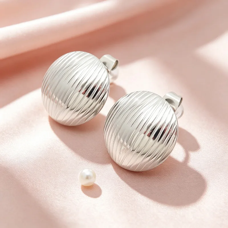 Kalen Stainless Steel Oval Clip On Earrings For Women Glossy Gold Silver Color Diagonal Stripe Texture Retro Ear Jewelry
