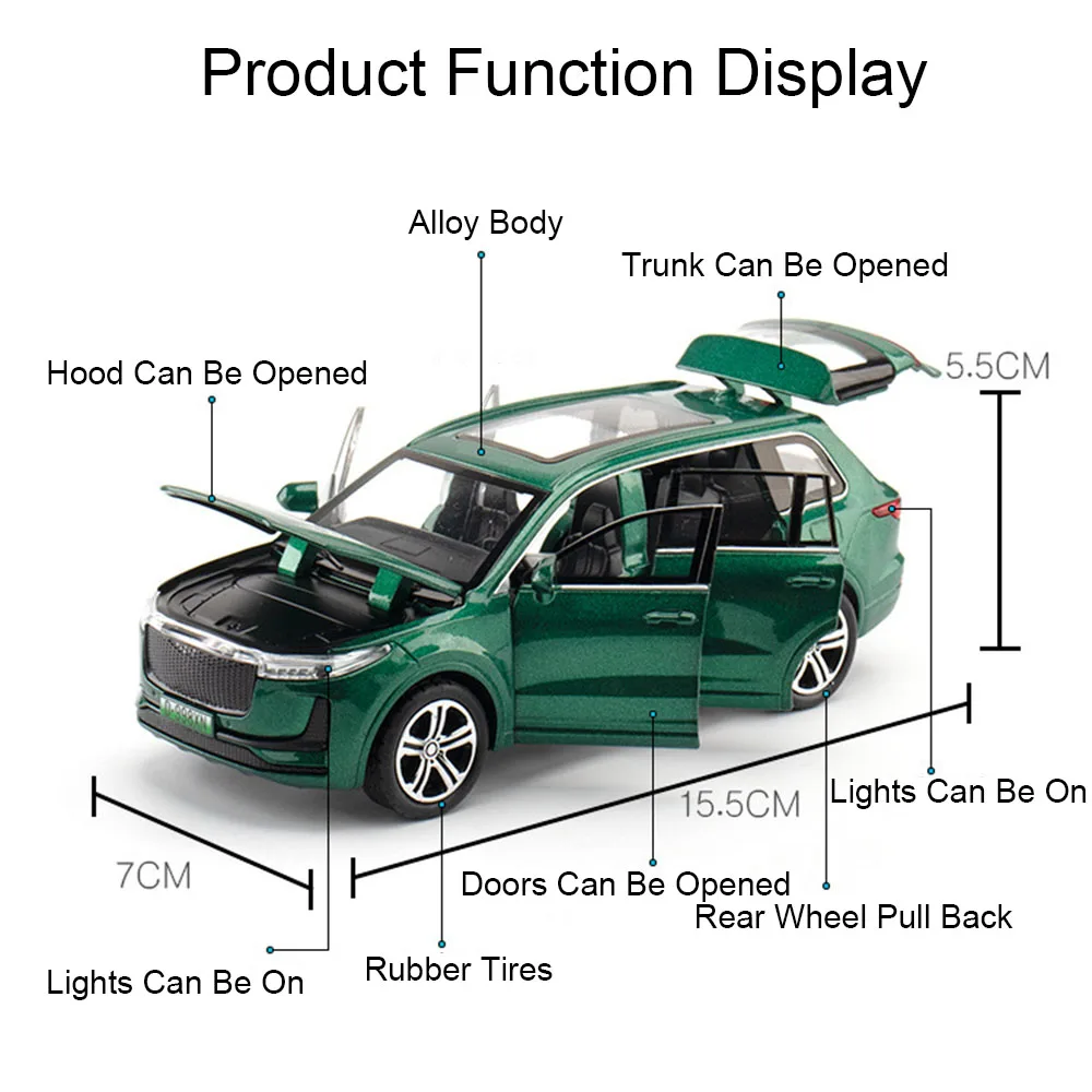 1:32 스케일 L9 ONE 신에너지 자동차 모형 장난감 문 열림 후진 소리 및 라이트 시뮬레이션 오프로드 차량 모형 합금 장난감