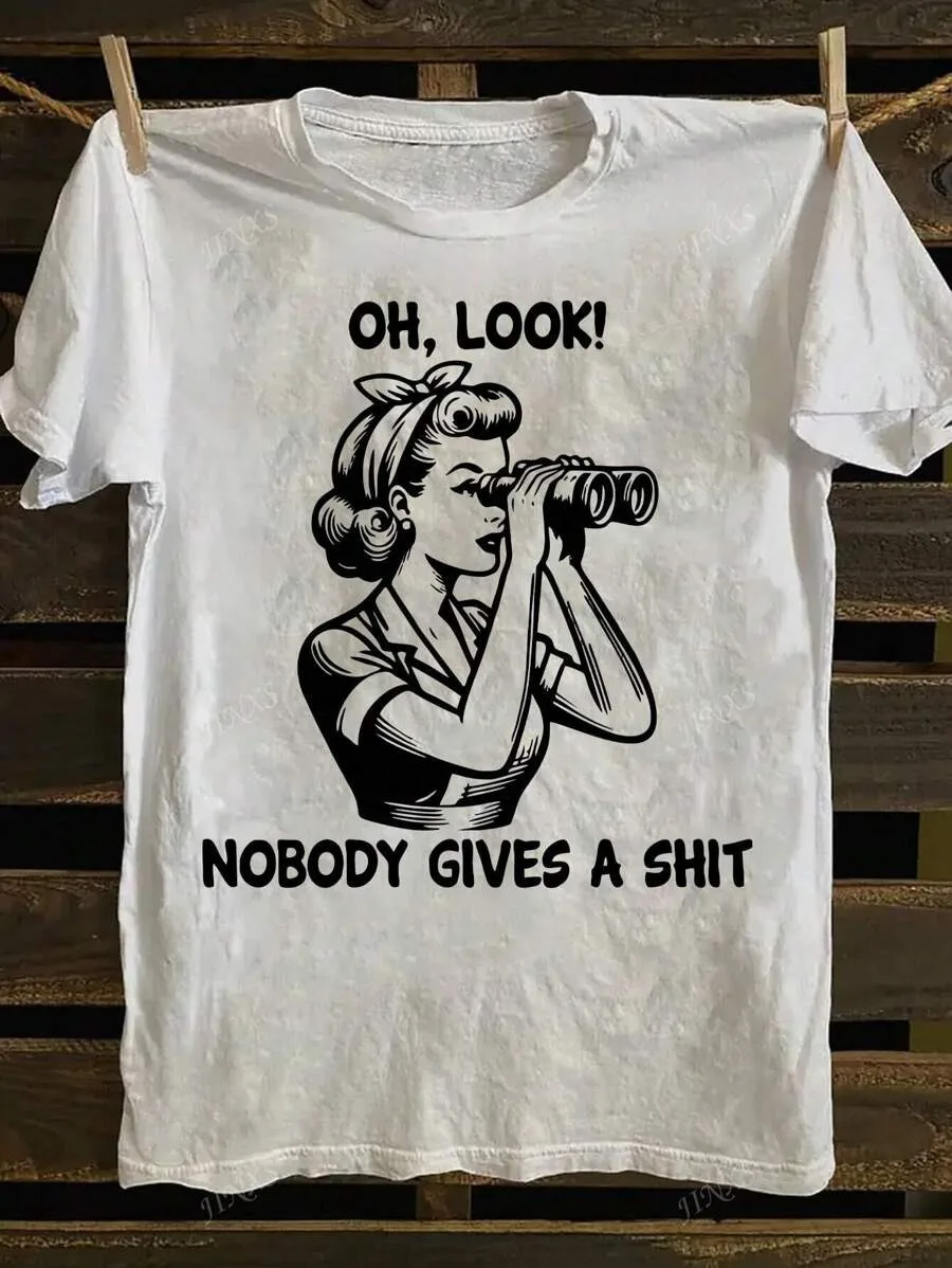 

Plus - Size Edgy Slogan “NOBODY GIVES A SHIT” Tee, White Short - Sleeve