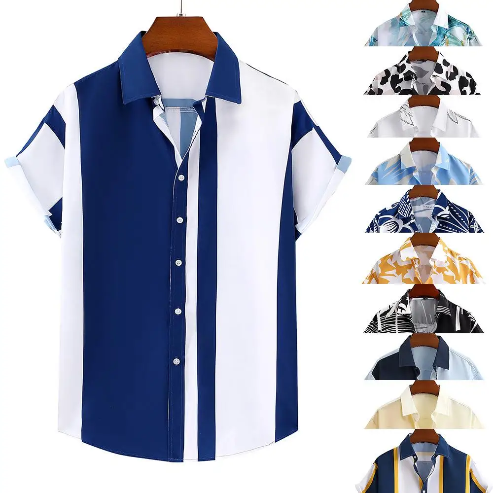 

Color Blo Lapel ort Sve Men's irt Single Button Flip Collar Slim Fit Polyester Summer Casual irt European Sle