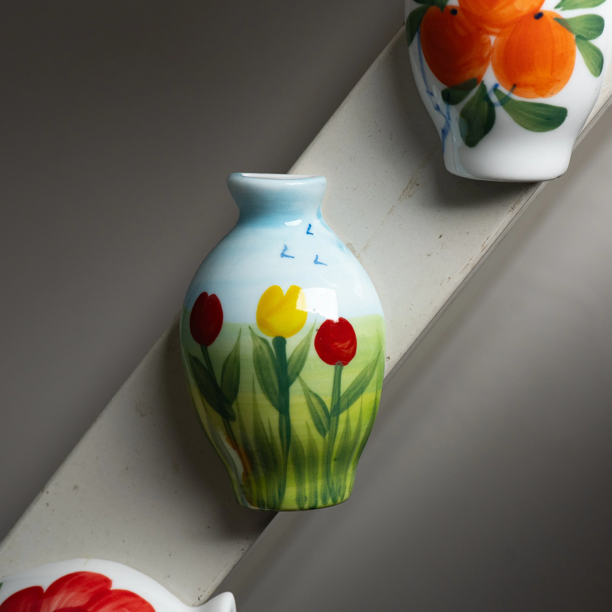 Artistic Handcrafted Ceramic Magnet Vase Flower Pattern Refrigerator Decor Unique Home Gift