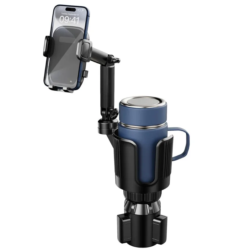 Expansor de suporte de copo para carro 2 em 1 com base ajustável para montagem de telefone e 360 ° Suporte para bebidas e telefone antiderrapante univ