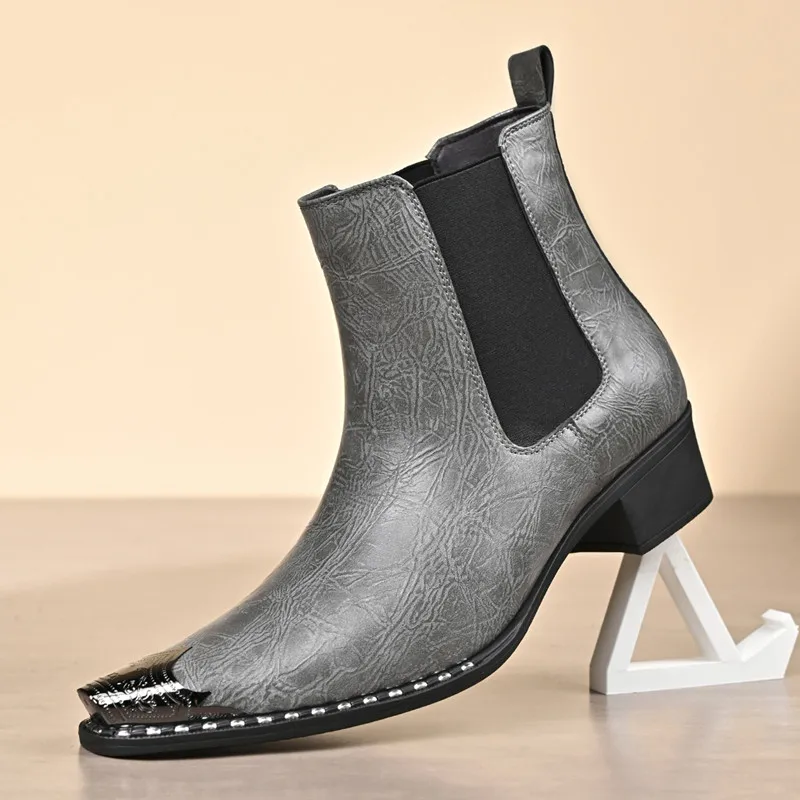 2027 Men's Fashion Cowboy Boots New Pointed Pull-On Leather Western Short Boots Plus Size Work Ankle Chelsea BootsBig Size 47 48