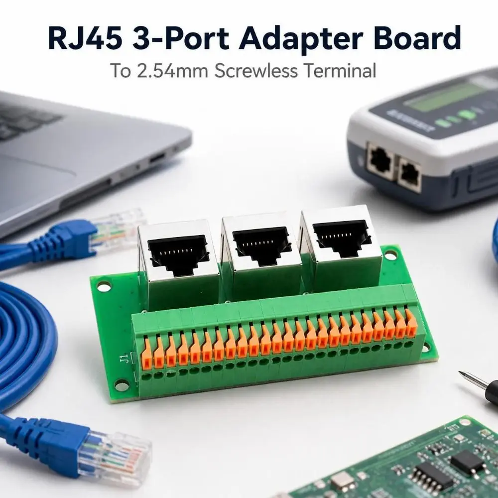 Three Ways RJ45 Female Connector Solderless Spring Terminal RJ45 Breakout Board 8-Pin Ethernet Connector Board Network Wiring