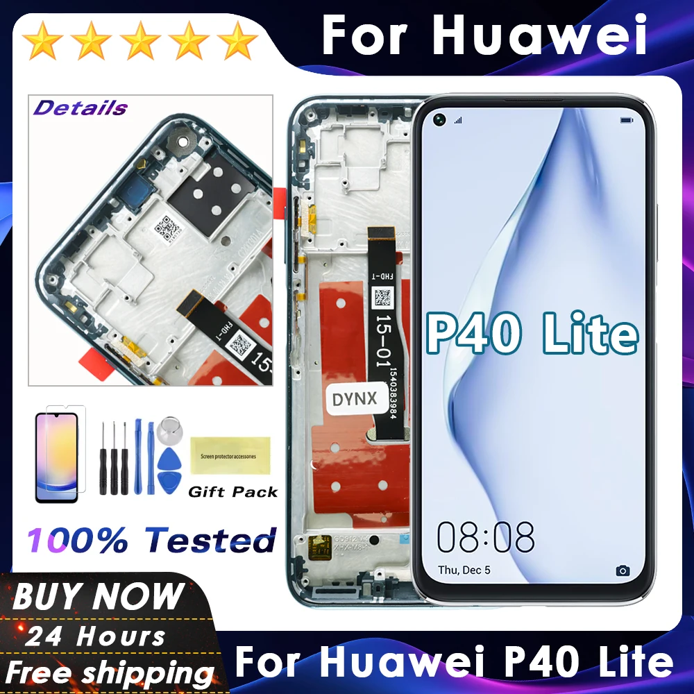 100% Tested 6.4'' Display Replacement With Frame For Huawei P40 Lite LCD Touch Screen Digitizer Assembly for Nova 7i JNY-LX2 LCD