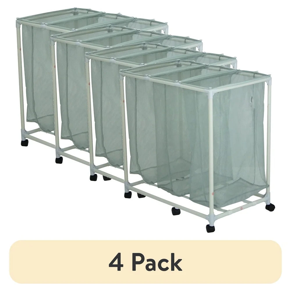 4 Pack Soft Mesh Laundry Sorter Cart Rolling Storage Bins Washable Removable Durable Frame Easy Assembly Lightweight
