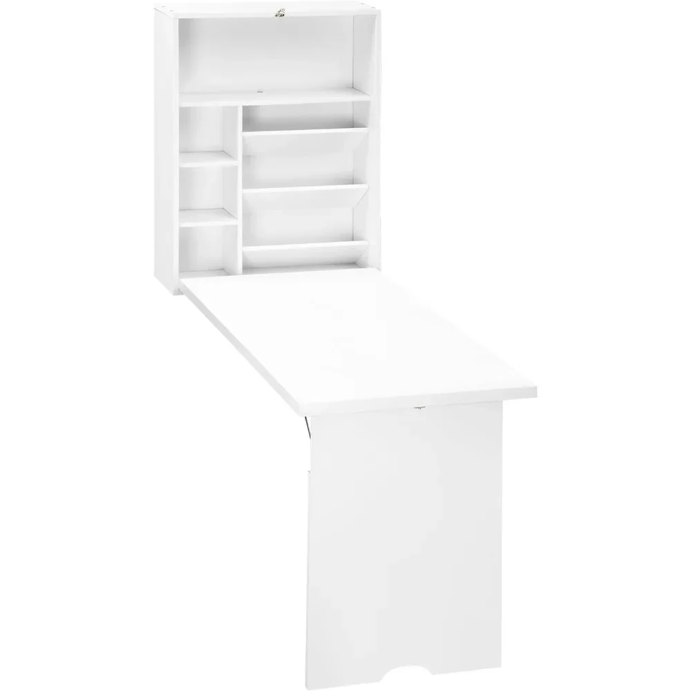 Wall Mounted Fold Out Convertible Desk, Multi-Function Floating Desk with Storage Shelf for Home Office, Nail Tables