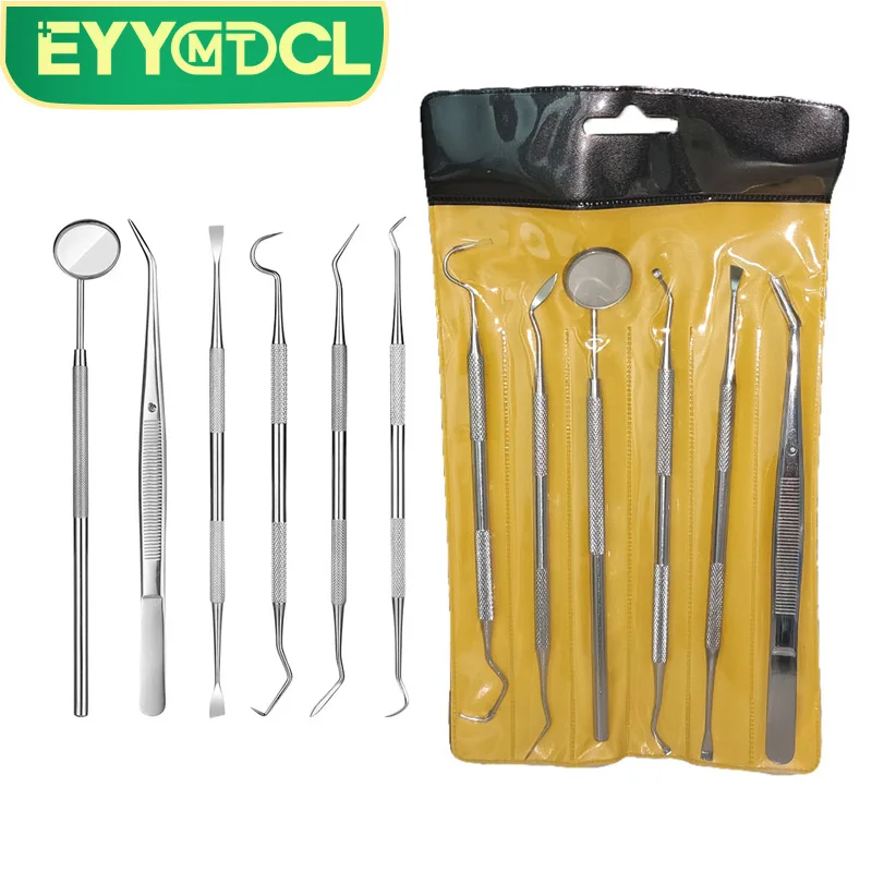 Dental Mirror Sickle Tartar Scaler Instruments Teeth Eliminator Stainless Steel Dentist Oral Care Tooth 6 Pack Cleaning Tools