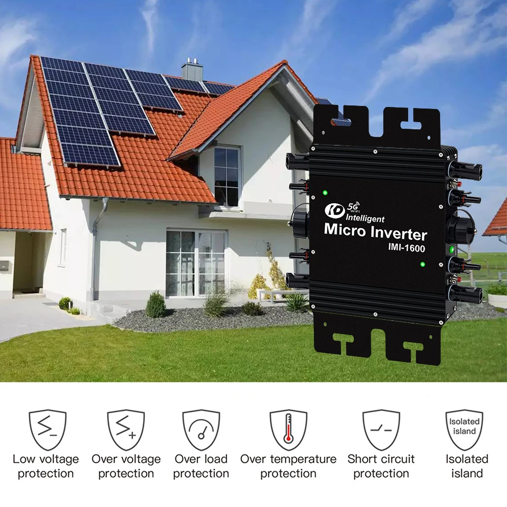 1600W MPPT Grid Tie Solar Inverter 22-50VDC Input On Grid Microinverter For 120VAC Or 230VAC Home Grid  With WiFi Control IP65