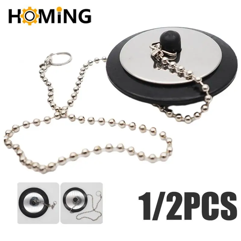 2/1pc rolha de banheira de borracha com corrente universal banheira plug silicone banheira drenagem rolhas com anel pendurado para dreno do banheiro