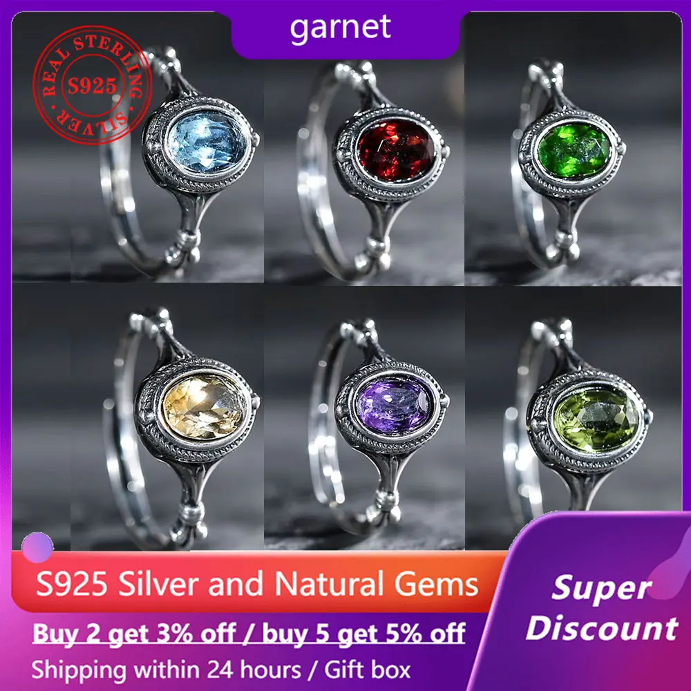 

Exquisite S925 Silver Ring Natural Colored Gemstone Amethyst Garnet Crystal Women's Ring Party Jewelry Wedding Accessories Gift
