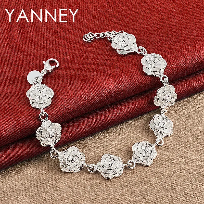 سحر 925 الفضة الاسترليني 8 بوصة حساسة القلب روز زهرة سوار المرأة مجوهرات اكسسوارات الحفلات هدية الموضة