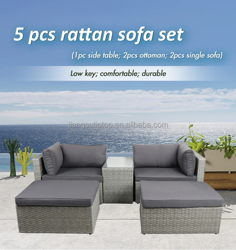 رائجة البيع أثاث حديقة الفناء 4 مقاعد أو 5 مقاعد الروطان في الهواء الطلق طقم أريكة مقعد أسود مقاوم للماء للحفلات #6