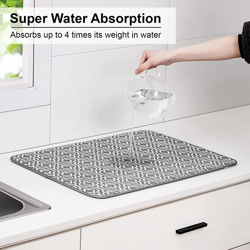 Dish Drying Mat for Kitchen Absorbent Microfiber Dishes Drainer Mats Kitchen Accessories19.2 By 15.8 Inch 46*40cm