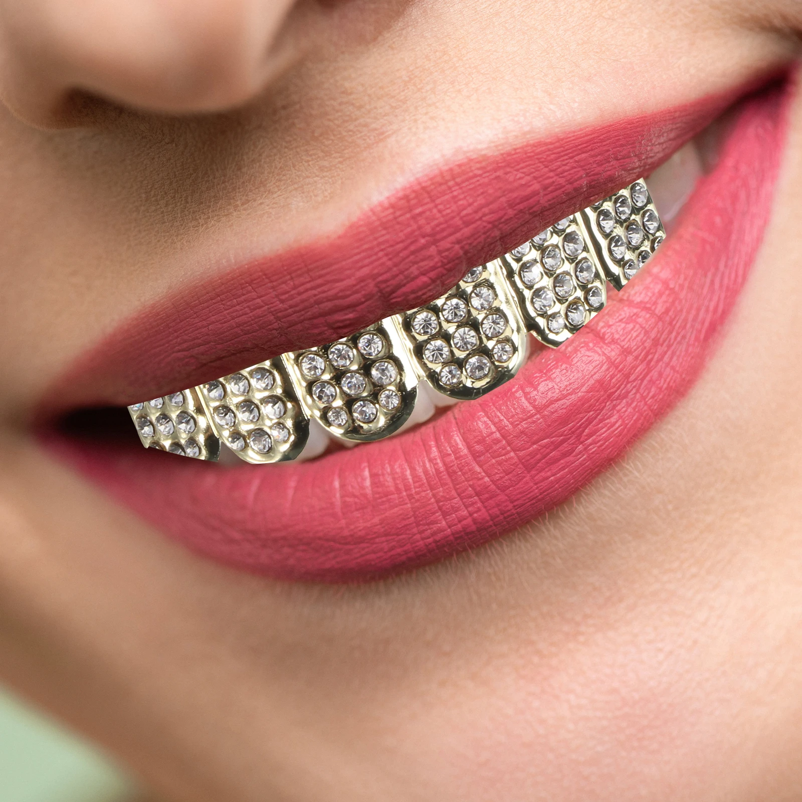 1 Set Strass Gold Zahnspange Kupfer Glänzende Zähne Dekoration Für Halloween Party Konzert Geburtstagsgeschenk Silber Unteres Obermaterial