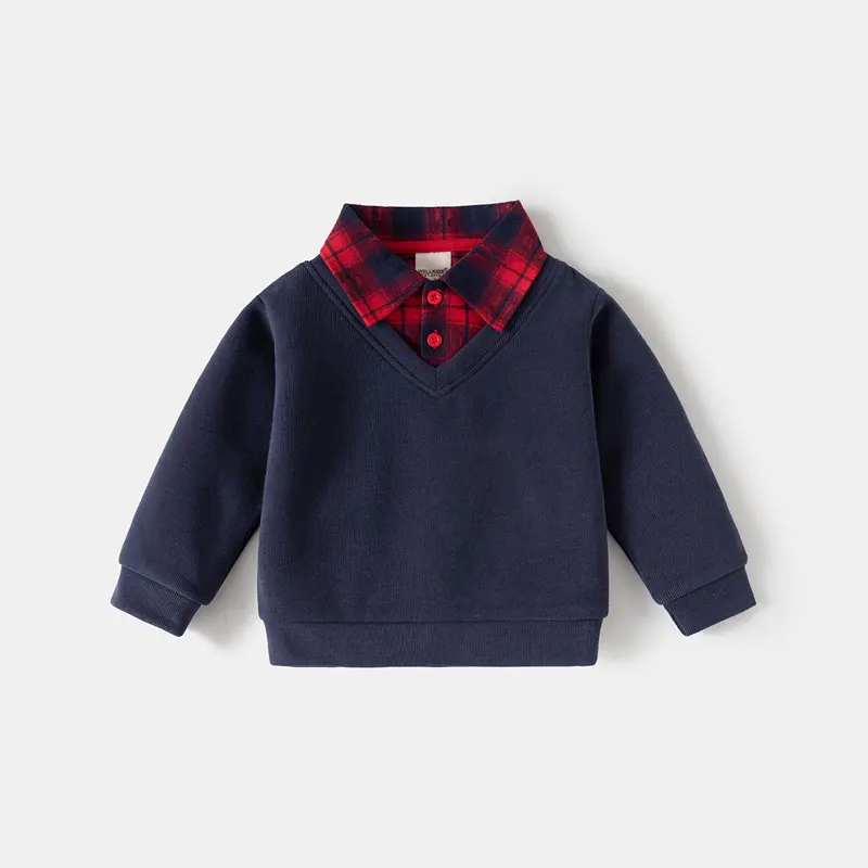 Boys Sweatshirts Fake Two-piece Sweater for Kids Long Sleeve Children's Polo Shirts Toddler Pullovers Baby Outfits Clothing