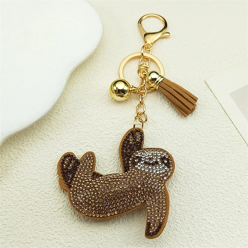Cute Sloth Key Chain Gold Color Alloy Crystal Lazy Animal Key Rings Holder for Women Girls Keychain Decoration Jewelry K9809S01
