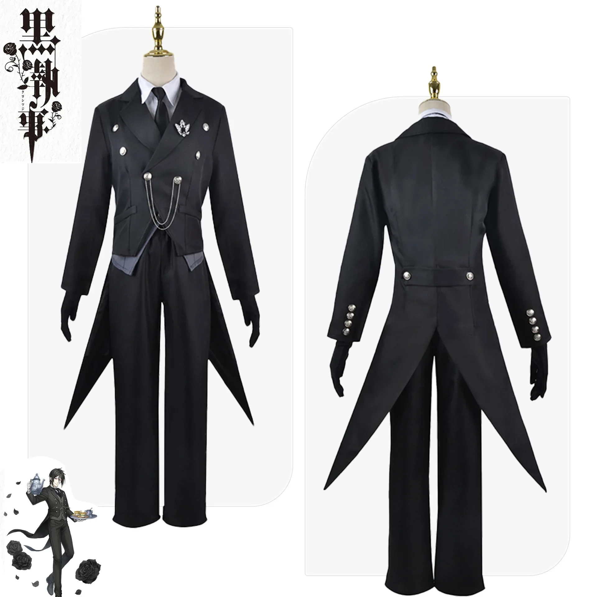 

New 2026 Black Butler Sebastian Michaelis Cosplay Costume Wig Anime Black Man Woman Clothes Adult Cos
