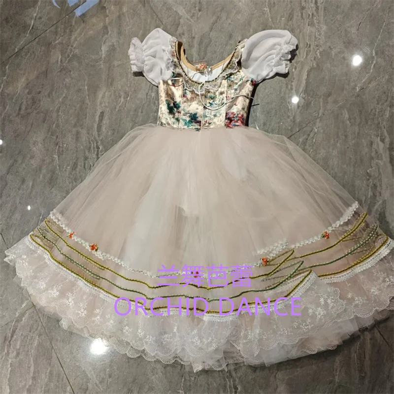 BT01745 고품질 맞춤형 사이즈 어린이 소녀 발레 댄스 공연 착용 Gilsay 핑크 긴 로맨틱 투투 드레스