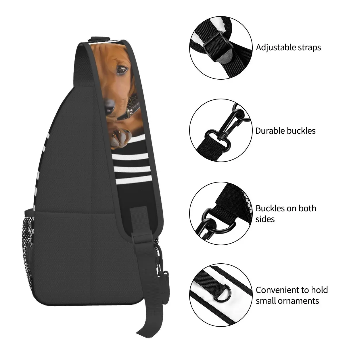 Stripes Crossbody Chest Bags Dachshund Pet Dog Pockets Travel Pack Messenger Sports Teens Shoulder Bag Unisex