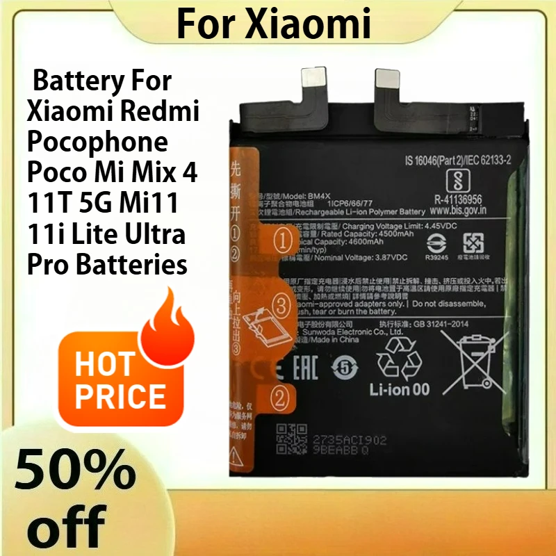 

Battery for Xiaomi Redmi Pocophone Poco Mi Mix 4 11T 5G Mi11 11i Lite Ultra Pro Batteries