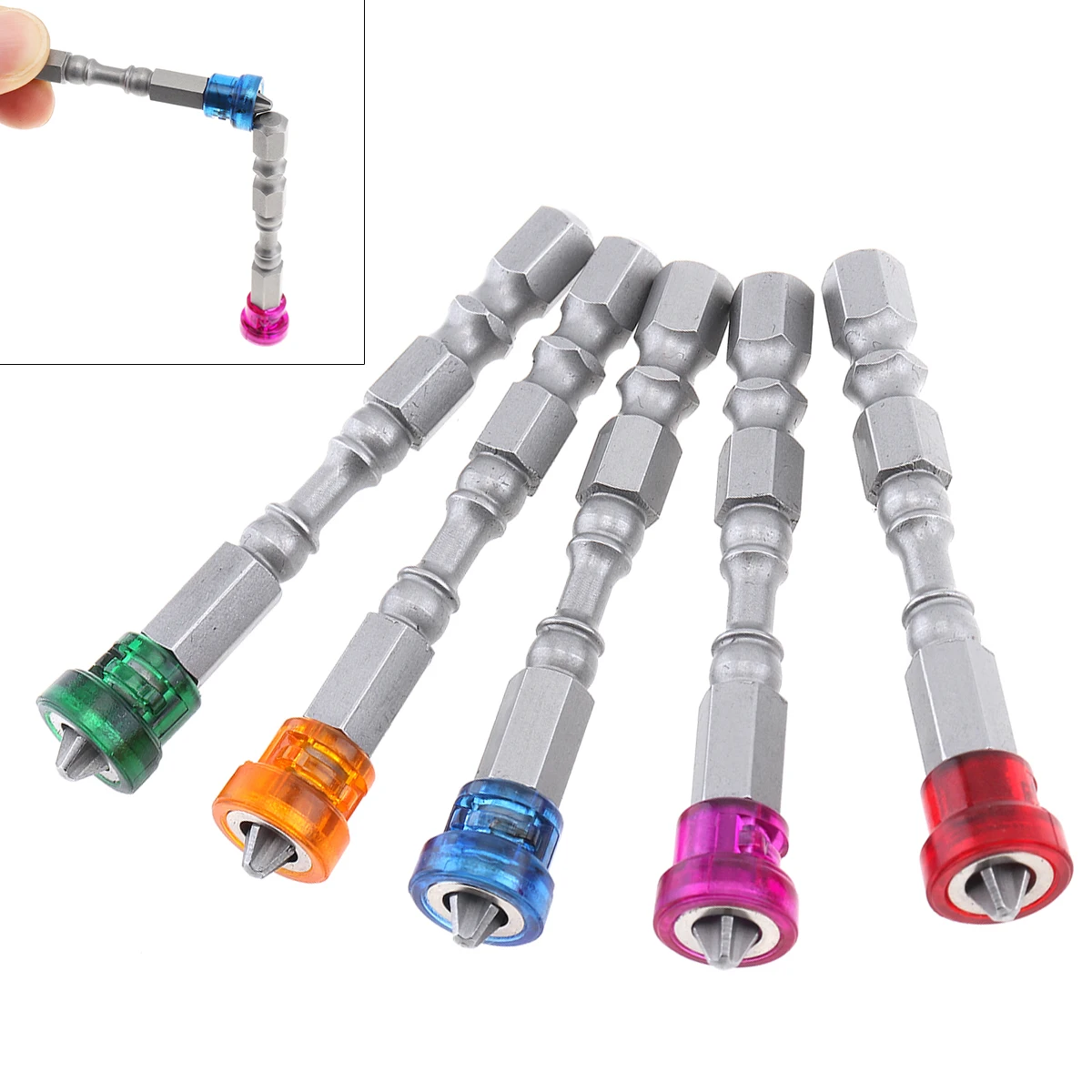 5pcs/set Multi-function 65mm Tool Steel Color Magnetic Ring Phillips Screwdriver Bit with Hex Shank for Household /Work Use