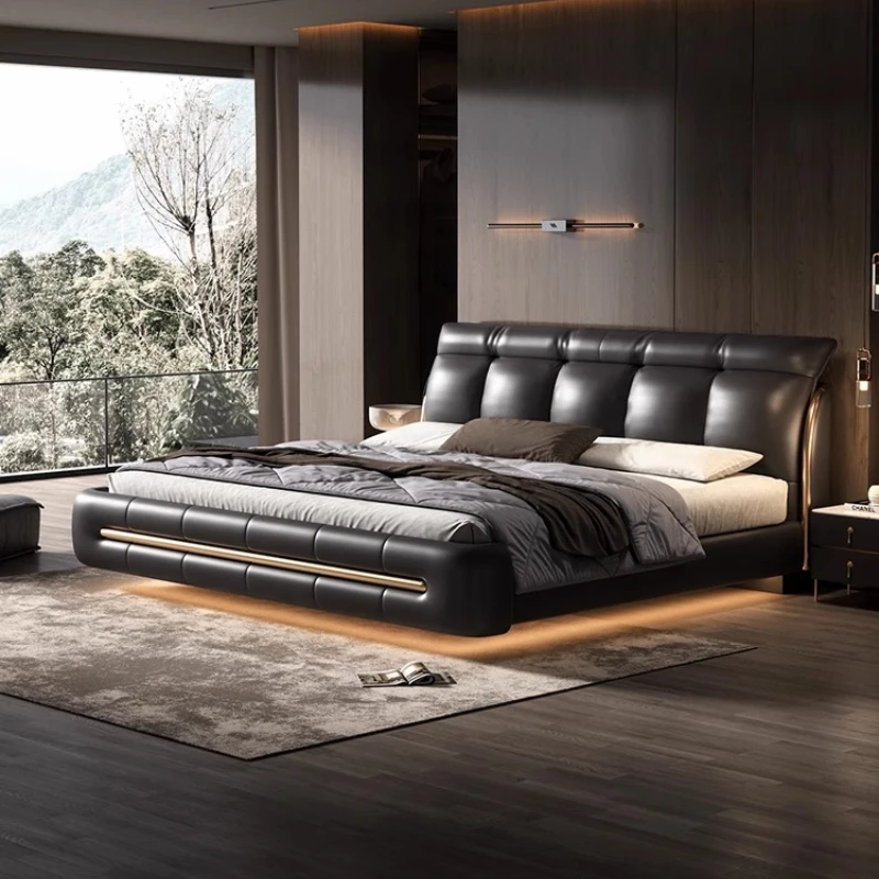 180x200 Full Frames Double Bed King Size Queen Leather Master Suspended Bed Headboard Storage Twin Luxury Bedroom Furniture