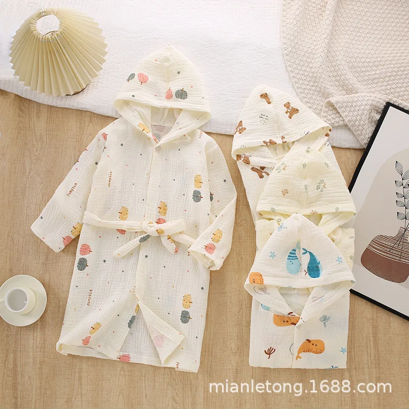 

1pc 100% Cotton Cartoon Double Layer Gauze Children's Bathrobe and Towel Universal for Summer Spring Autumn Winter Swimming