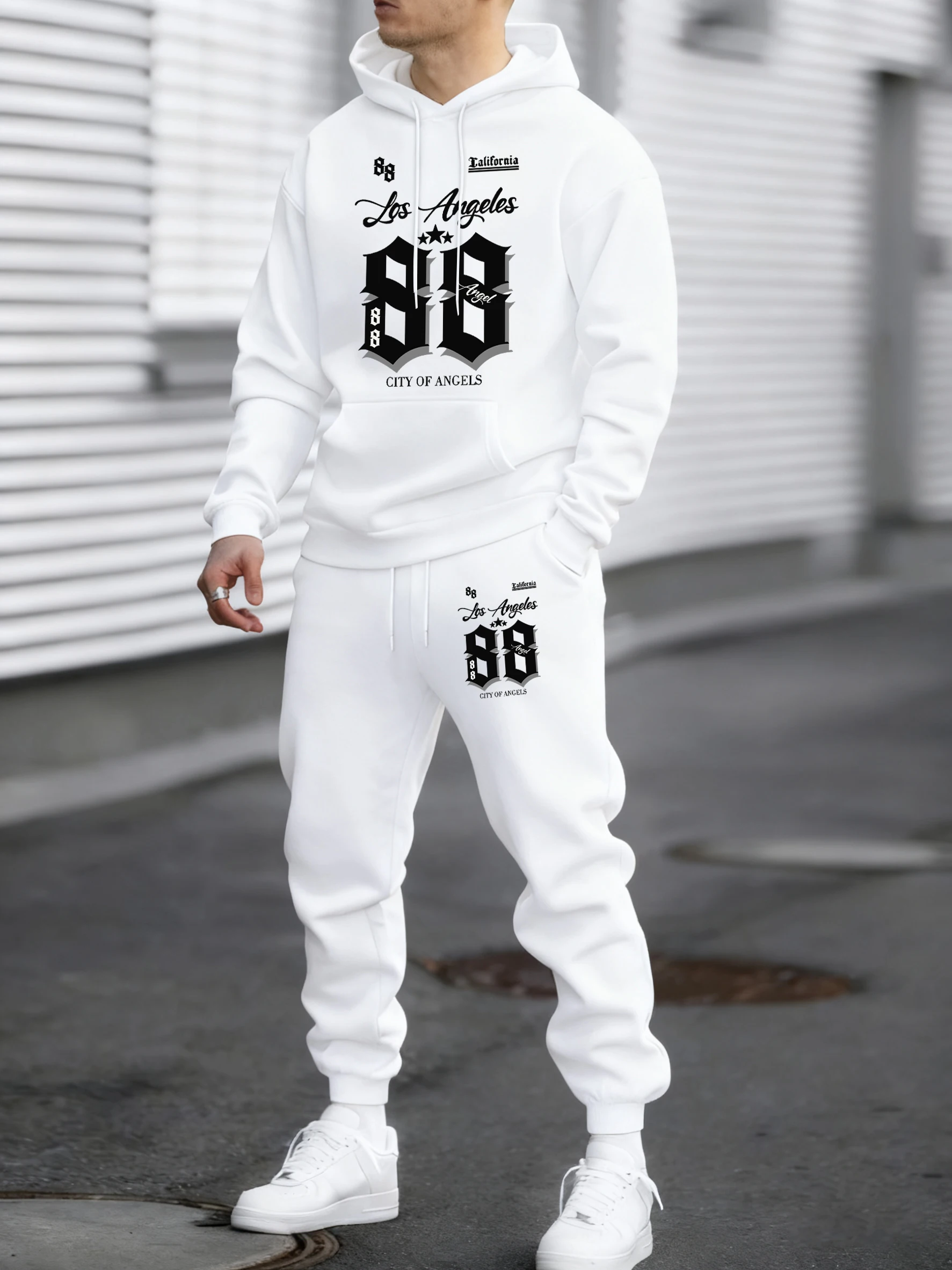 Los Angeles City Of Angels Number 88 Print Autumn Jogging Man Sweatshirt Sweatpants Sets Comfy Pocket Pants Casual Daily Hoodie