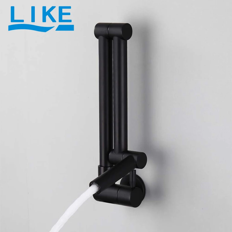 LIKE Wall Mounted Folding Faucet Kitchen Faucet Single Hole Single Cooling Faucet 360 ° Rotating Sink Faucet Matte Black