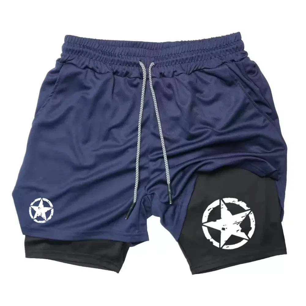 شورت رياضي مضغوط للرجال، شورت ملاكمة مطبوع لكرة السلة والشاطئ واللياقة البدنية، شورت رياضي بطبقة مزدوجة سريع الجفاف