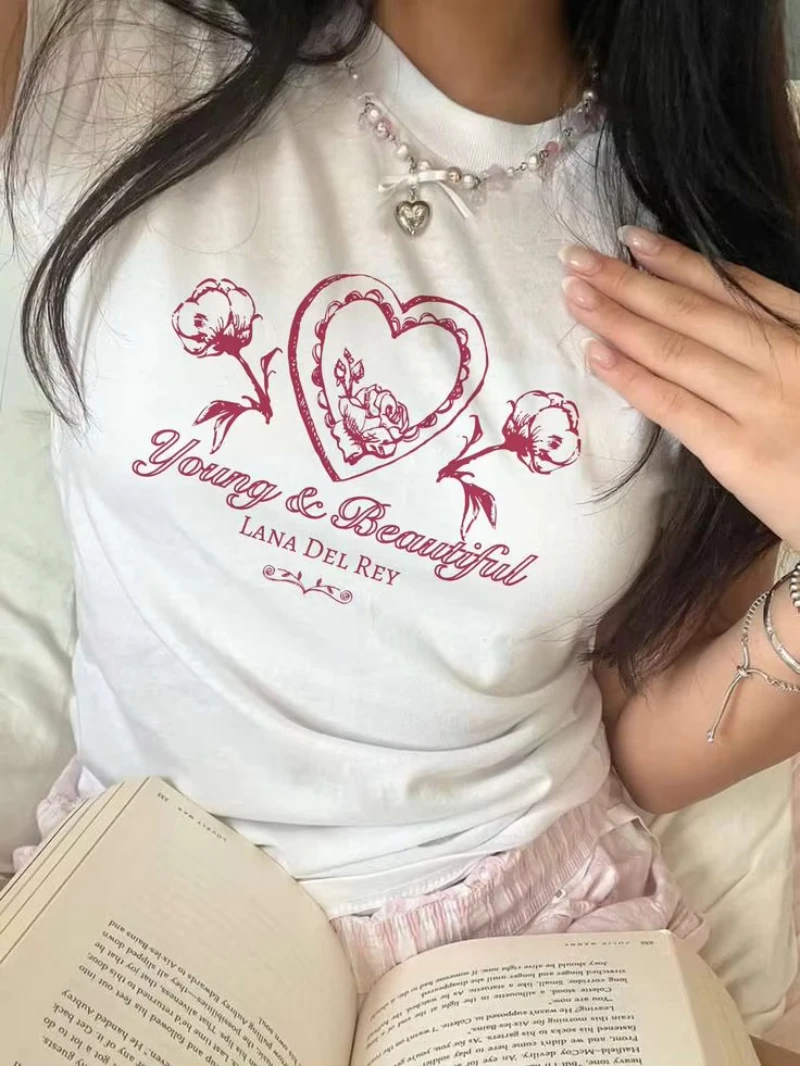 Lana Del Rey Young and Beautiful Baby Tee Lana Del Rey Merch Women Cropped Fitted Shirt Graphic T Shirts Fashion Summer Y2K Top