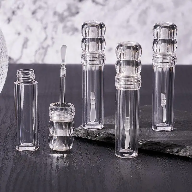 【M】1/5Pcs Round Cosmetic Lipgloss Tube Clear Lip Balm Bottle Refillable 3ML Empty Transparent Lipgloss Tubes With Silicone Brush