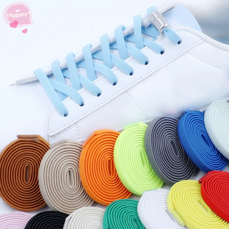 1 Elastic Shoelace Round Capsule Metal Lock Non-lace Men Women Flat White Elastic Shoelace Sports Outdoor Leisure Lazy Shoelace