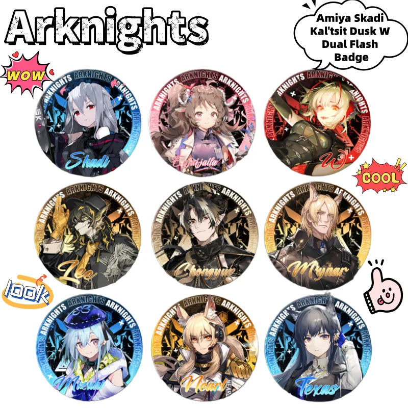 Arknights Amiya Skadi Kal'tsit Dusk W insignias de doble flash de dibujos animados bidimensionales juego creativo broches periféricos regalo de vacaciones