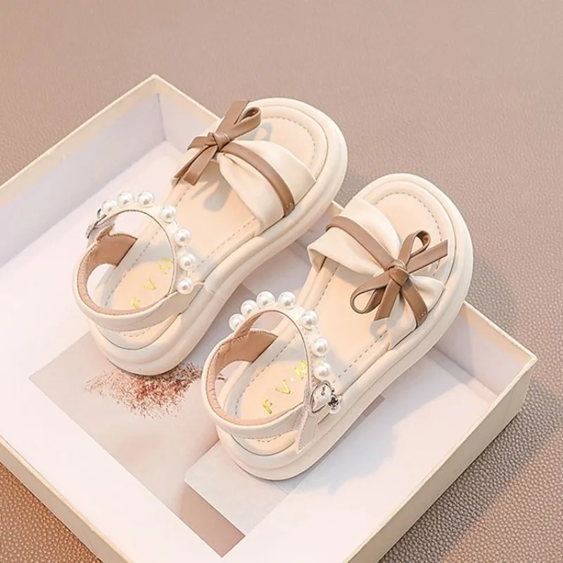 

Child Sandals Summer Girls' Shoes Bowtie Princess Shoes Pearl Childrens Beach Shoe Baby Elegant Sandals From 8 To 10 Years Old