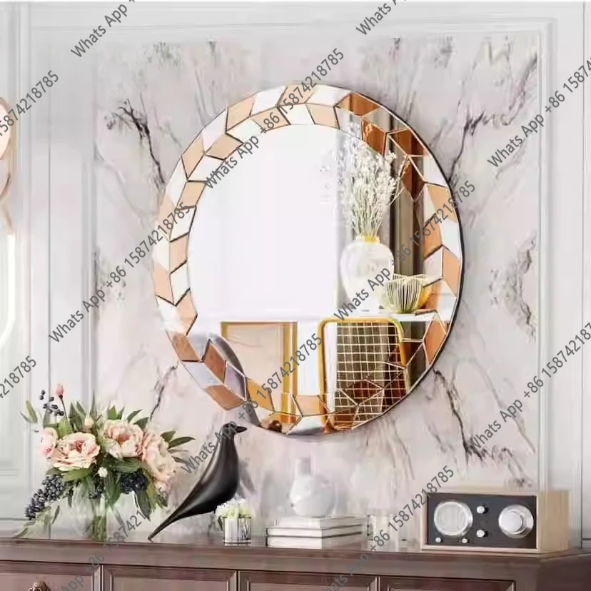 Round mirror decoration creative bevel glass frame modern designer style high sense fashion